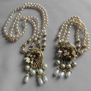 VTG 60s Signed Necklace Bracelet Set Original by Robert Pearl Rhinestone Filigre